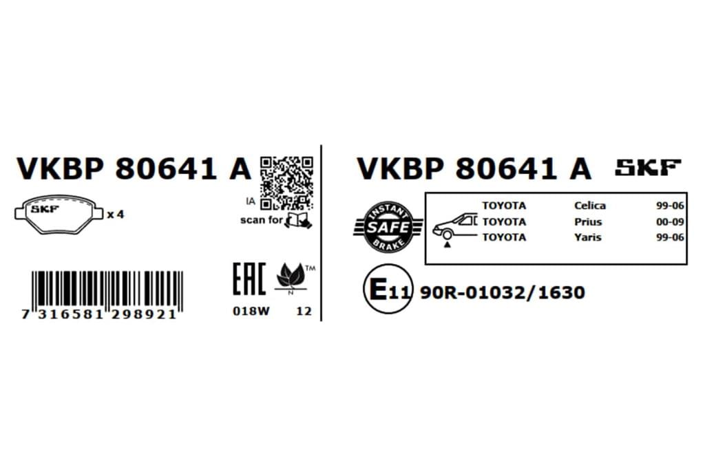 Jogo de 4 pastilhas de travão SKF ref. VKBP 80641 A